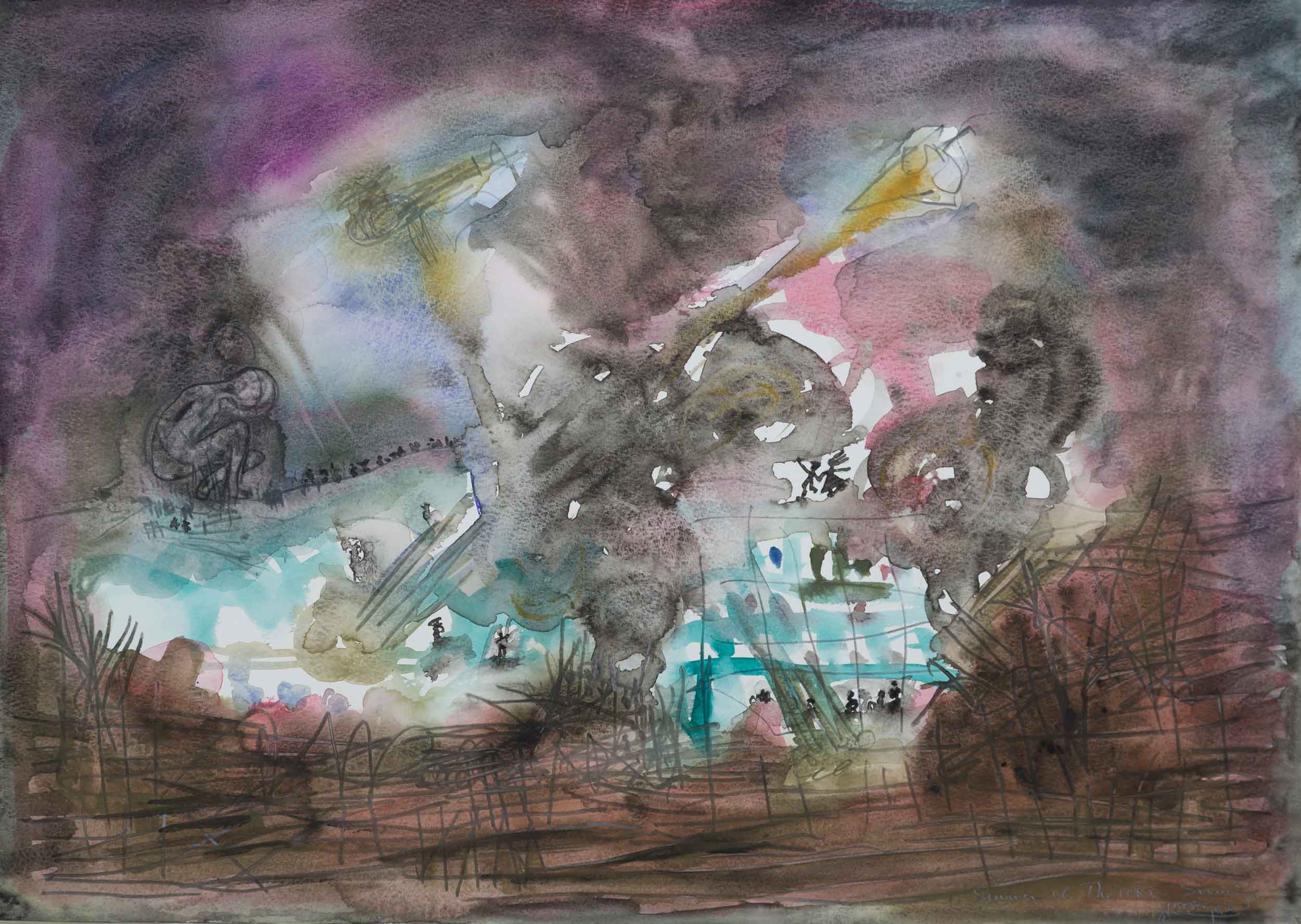 watercolor nadim karam artwork about war